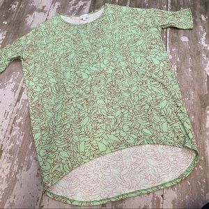LuLaRoe Irma High Low Pastel Green Fern Leaves Leafs Tunic Top Size S